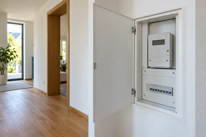 Stromzähler für die Wärmepumpe im Zählerkasten eines Einfamilienhauses
